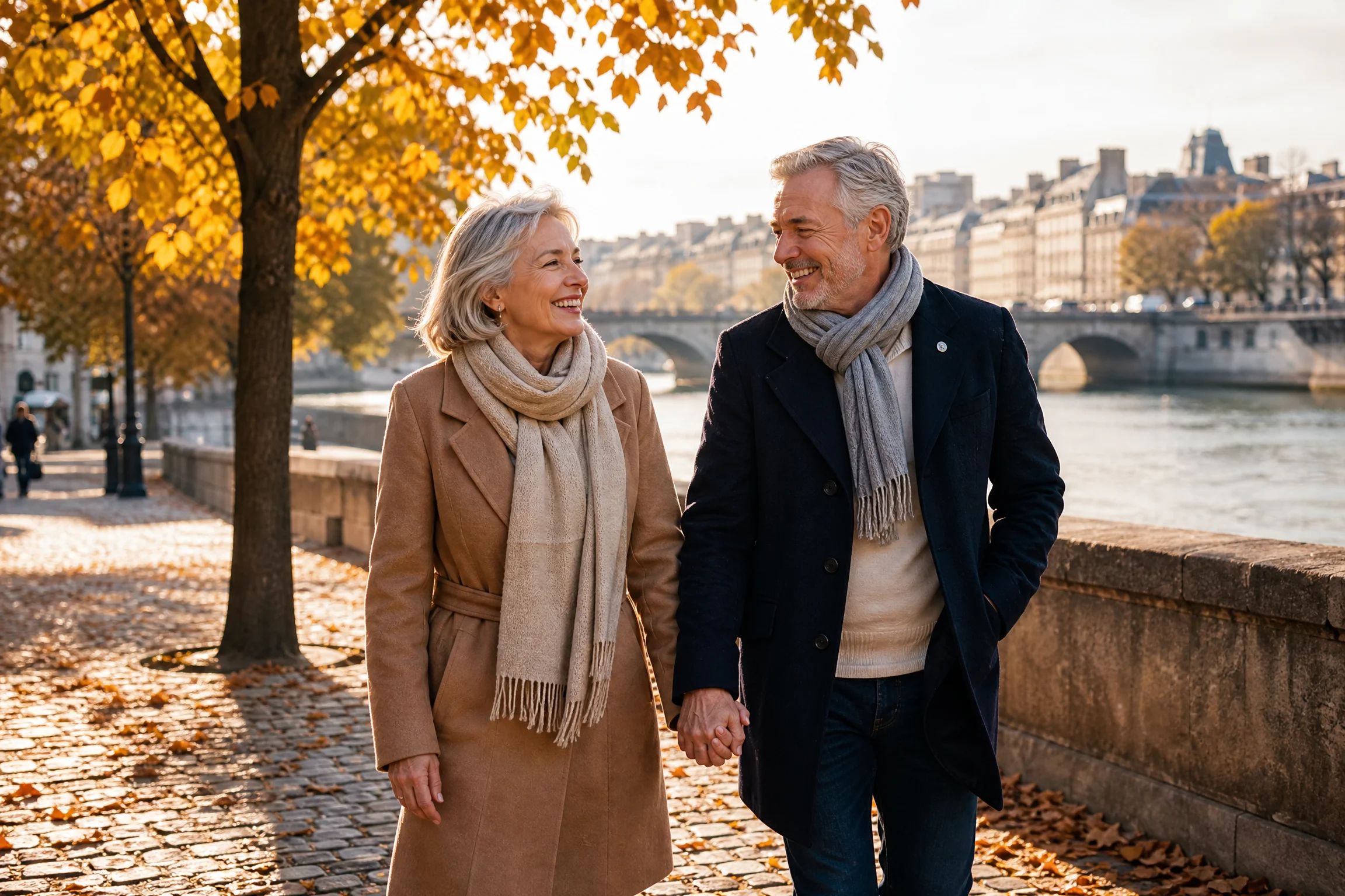 Couple senior se promenant main dans la main